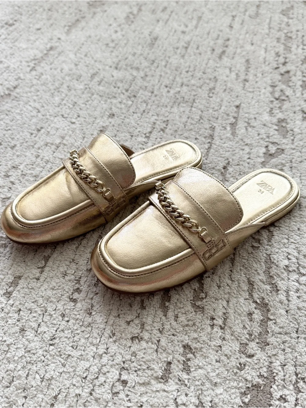 Zara Gold Metallic Chain-Accent Kids Slip-On Mule